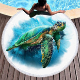 Aperturee - Aperturee Simple Sea Turtle Ocean Summer Round Beach Towel